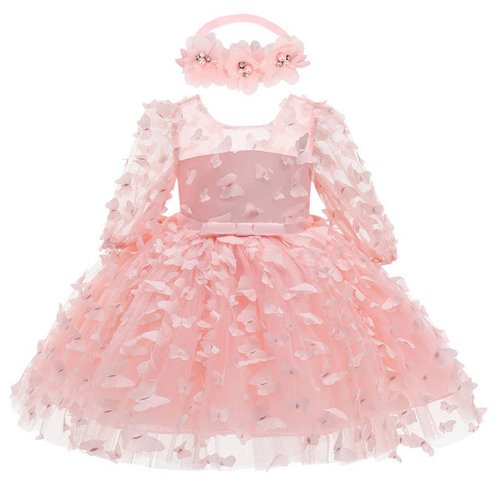 Robe de Demoiselle D'Honneur Coupe A-Line/Princesse, Col Rond, Manches 3/4, Longueur Genou, avec Papillon 3D