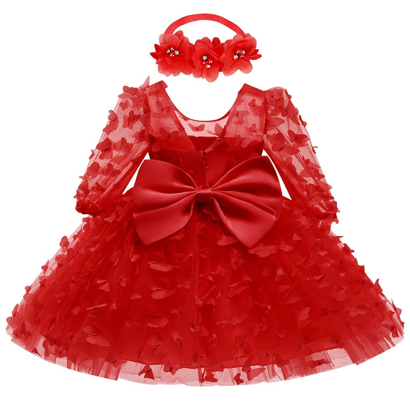 Robe de Demoiselle D'Honneur Coupe A-Line/Princesse, Col Rond, Manches 3/4, Longueur Genou, avec Papillon 3D