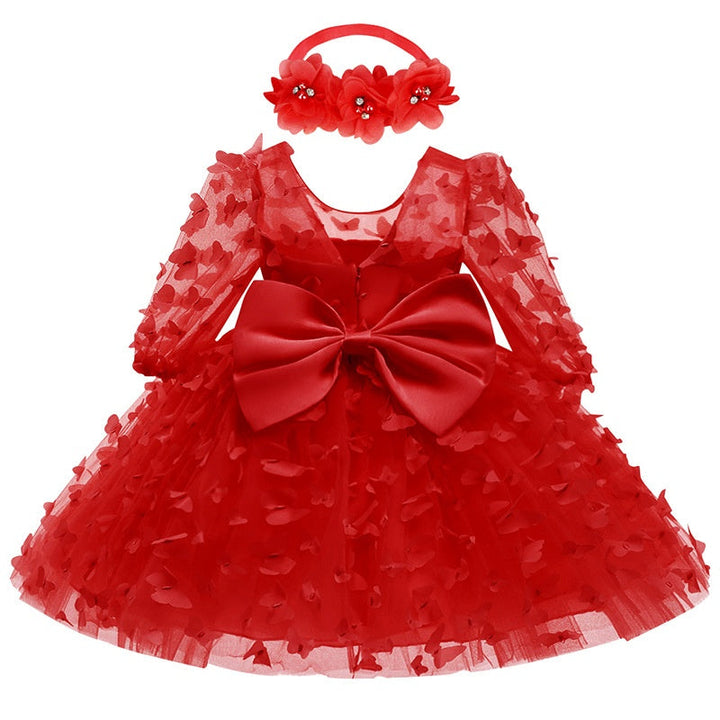 Robe de Demoiselle D'Honneur Coupe A-Line/Princesse, Col Rond, Manches 3/4, Longueur Genou, avec Papillon 3D