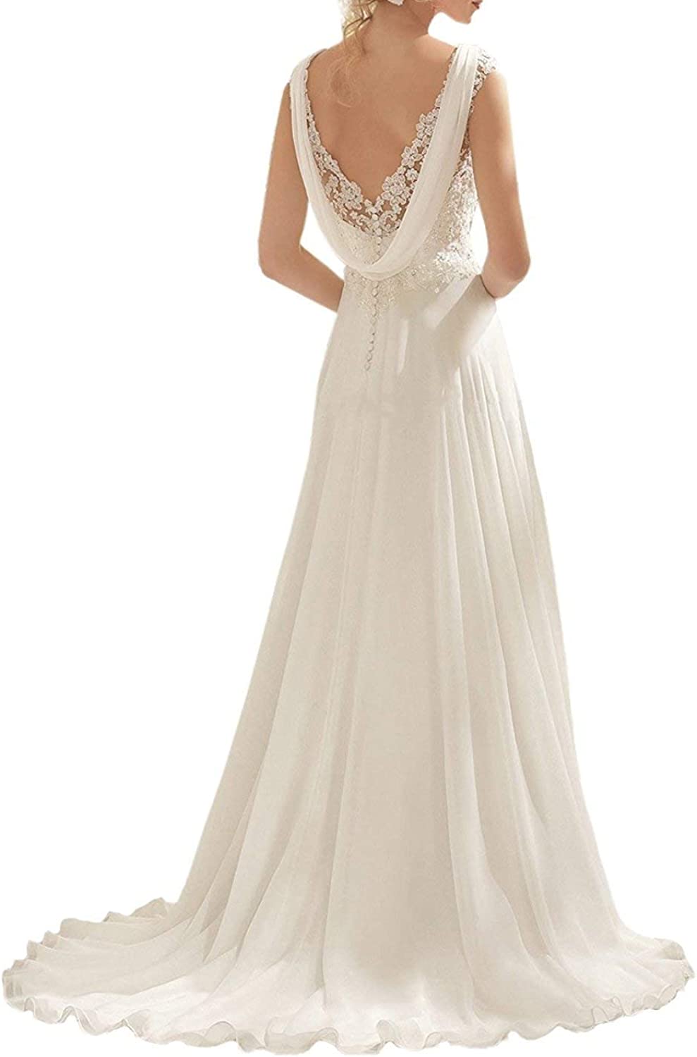 Robe de mariée en Dentellepour femmes, Double col en V, sans manches