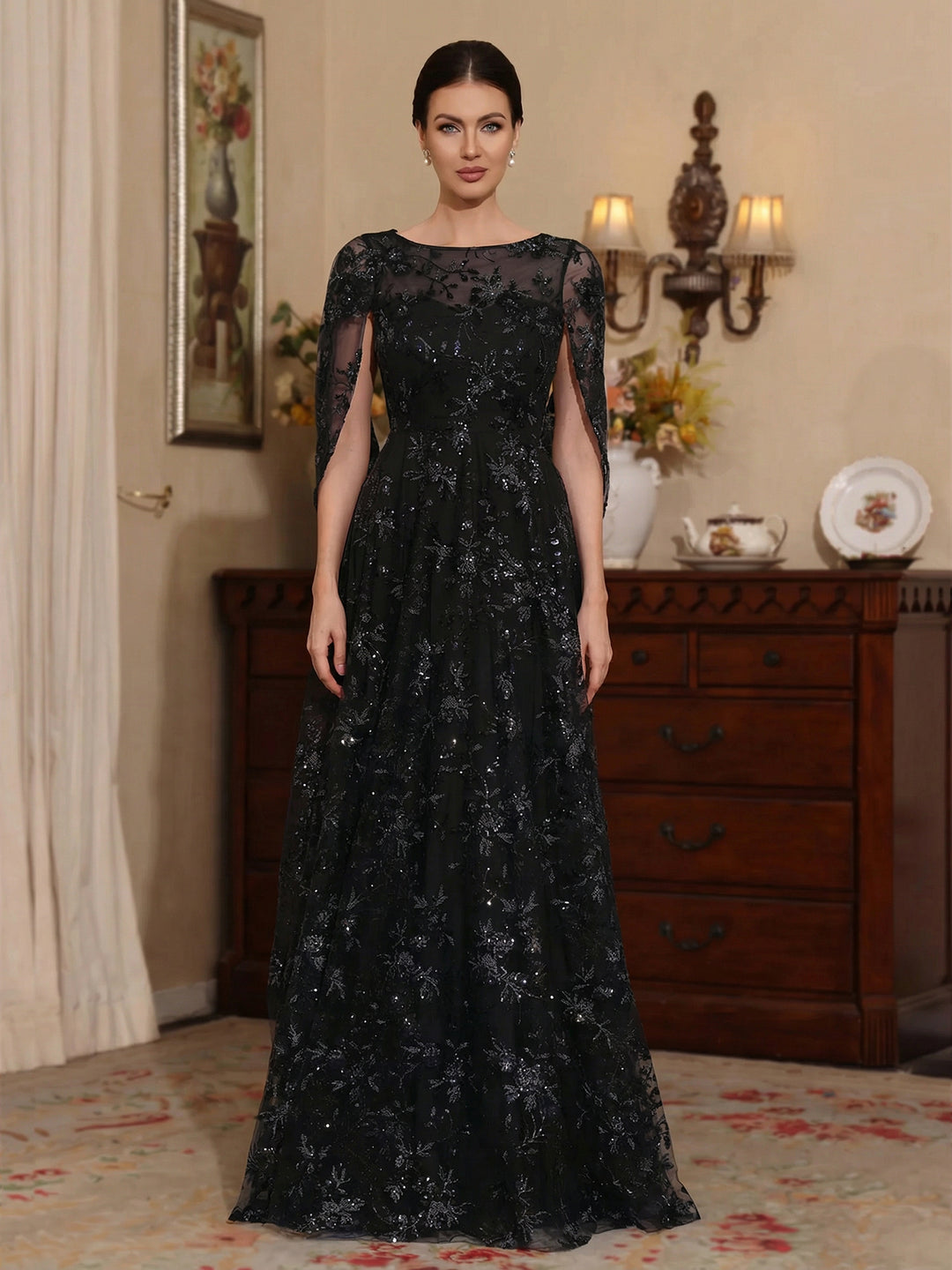 Ligne A/Princesse Scoop Dentelle Robes Mère de La Mariée Manches Cape Floral