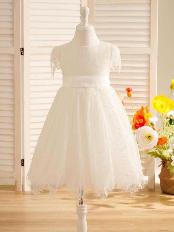 Robe de Demoiselle D'Honneur de Première Communion en Dentelle Ivoire