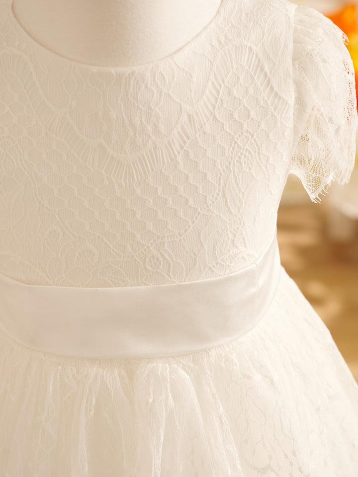 Robe de Demoiselle D'Honneur de Première Communion en Dentelle Ivoire