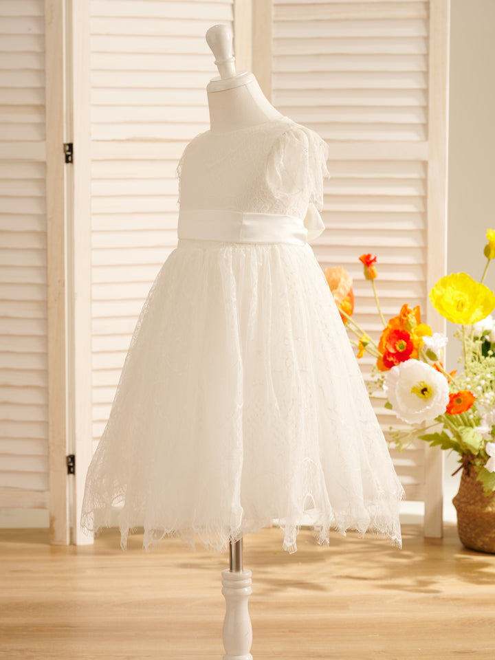 Robe de Demoiselle D'Honneur de Première Communion en Dentelle Ivoire