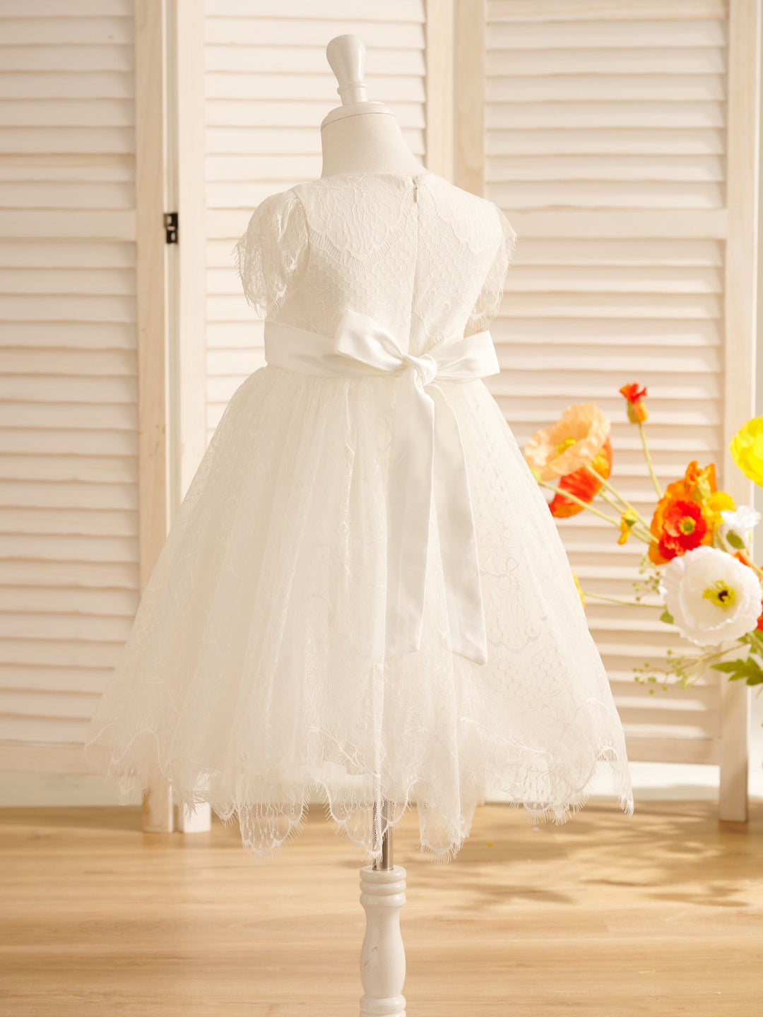 Robe de Demoiselle D'Honneur de Première Communion en Dentelle Ivoire
