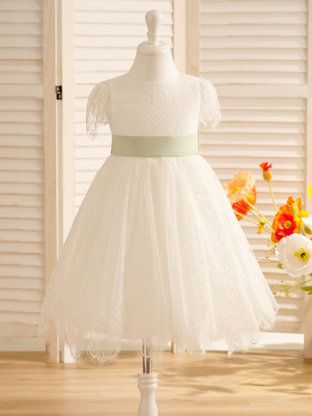 Robe de Demoiselle D'Honneur de Première Communion en Dentelle Ivoire