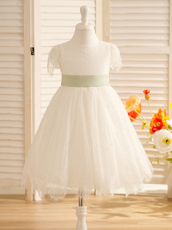 Robe de Demoiselle D'Honneur de Première Communion en Dentelle Ivoire