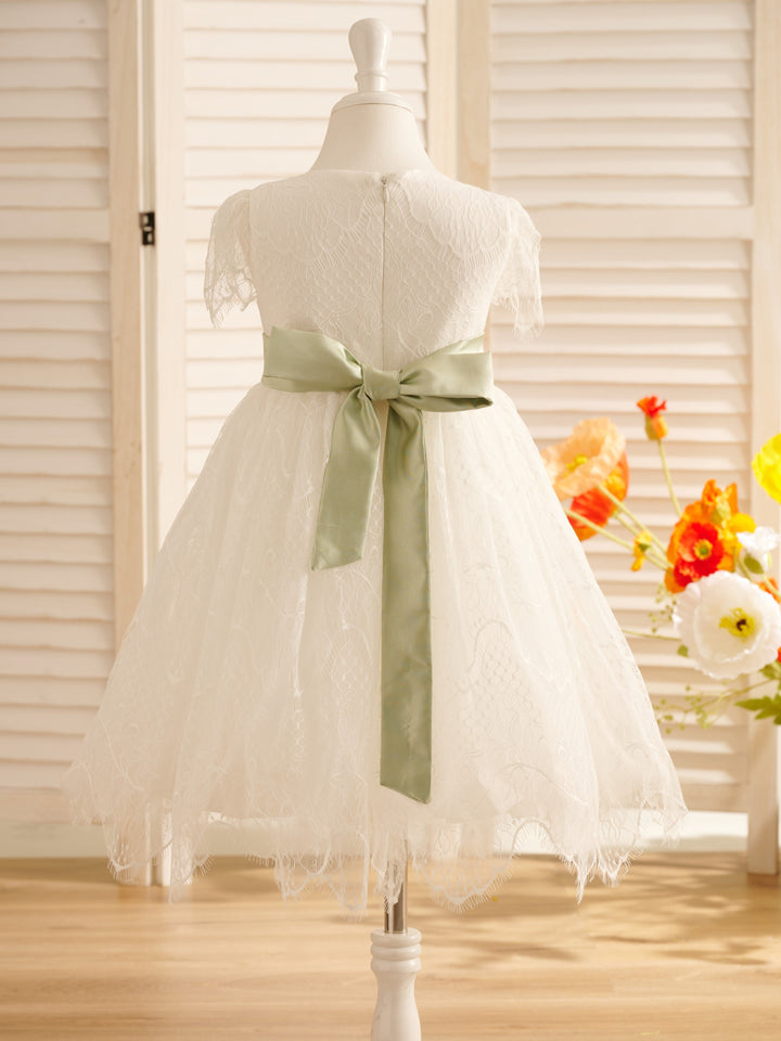 Robe de Demoiselle D'Honneur de Première Communion en Dentelle Ivoire