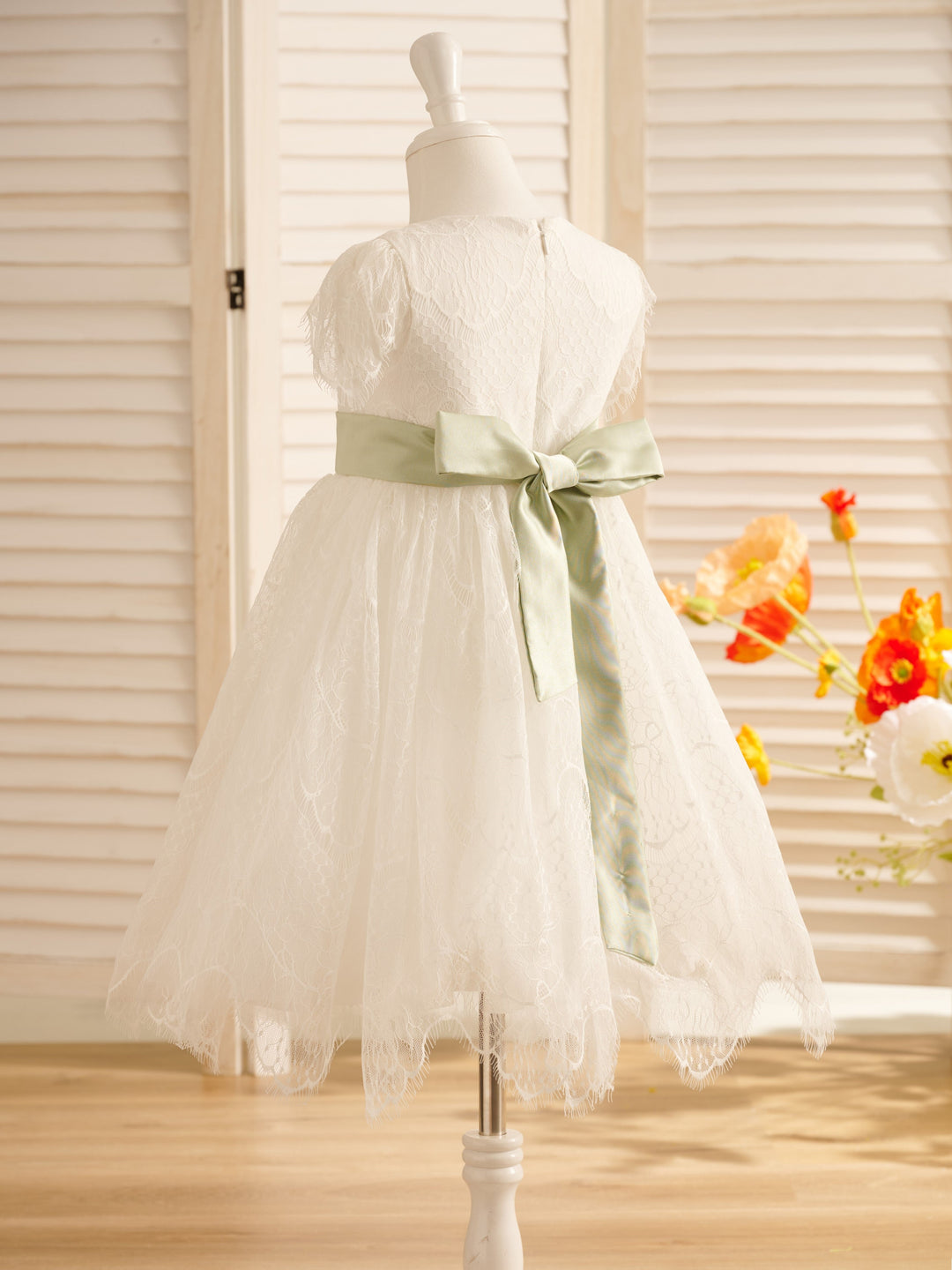 Robe de Demoiselle D'Honneur de Première Communion en Dentelle Ivoire