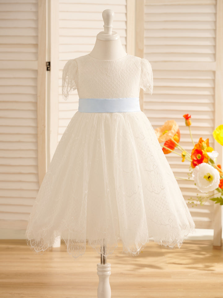 Robe de Demoiselle D'Honneur de Première Communion en Dentelle Ivoire