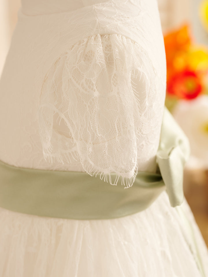 Robe de Demoiselle D'Honneur de Première Communion en Dentelle Ivoire