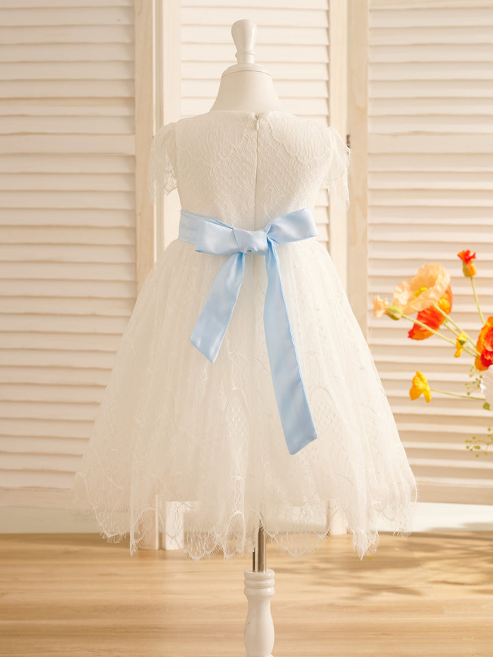 Robe de Demoiselle D'Honneur de Première Communion en Dentelle Ivoire