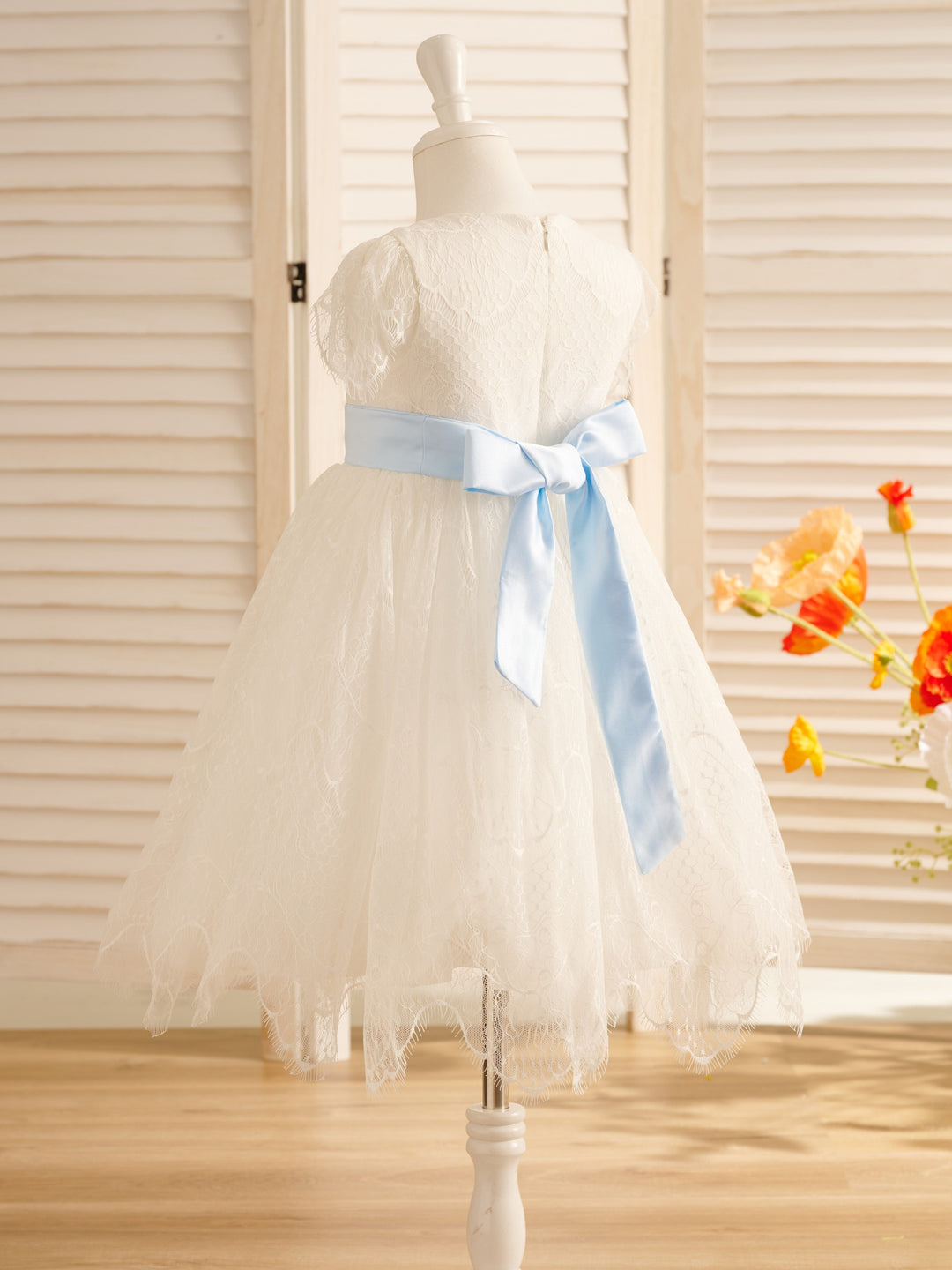 Robe de Demoiselle D'Honneur de Première Communion en Dentelle Ivoire
