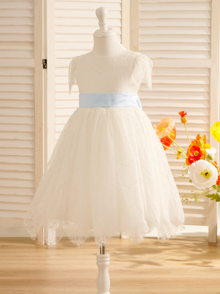 Robe de Demoiselle D'Honneur de Première Communion en Dentelle Ivoire