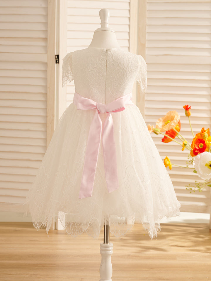 Robe de Demoiselle D'Honneur de Première Communion en Dentelle Ivoire