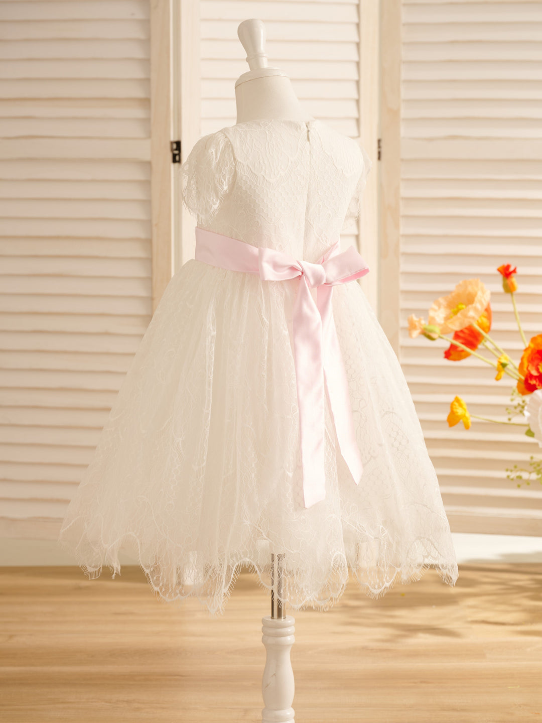 Robe de Demoiselle D'Honneur de Première Communion en Dentelle Ivoire
