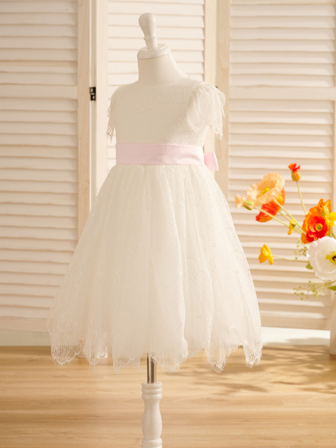 Robe de Demoiselle D'Honneur de Première Communion en Dentelle Ivoire