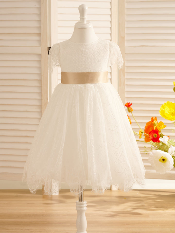 Robe de Demoiselle D'Honneur de Première Communion en Dentelle Ivoire