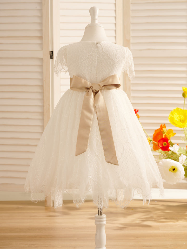 Robe de Demoiselle D'Honneur de Première Communion en Dentelle Ivoire