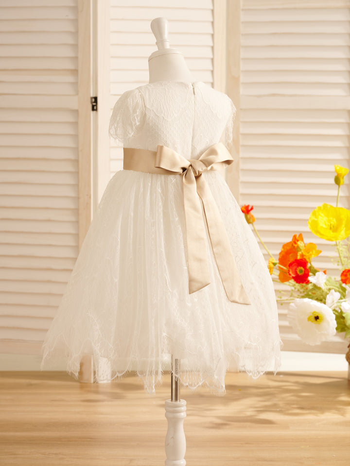 Robe de Demoiselle D'Honneur de Première Communion en Dentelle Ivoire