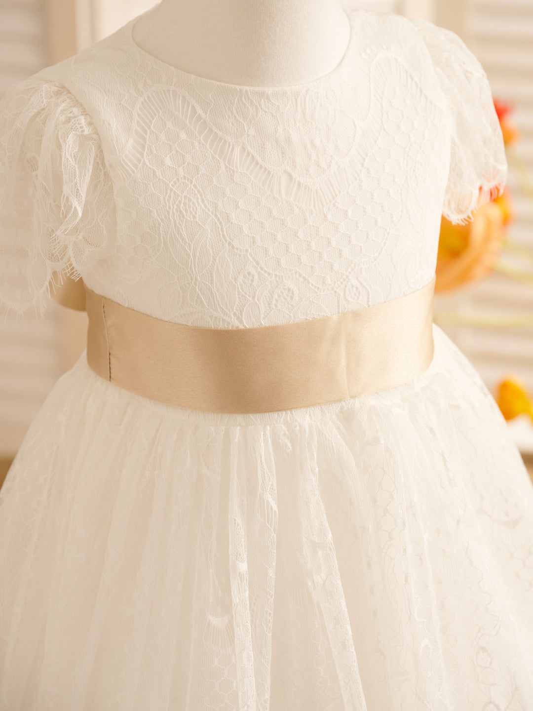 Robe de Demoiselle D'Honneur de Première Communion en Dentelle Ivoire