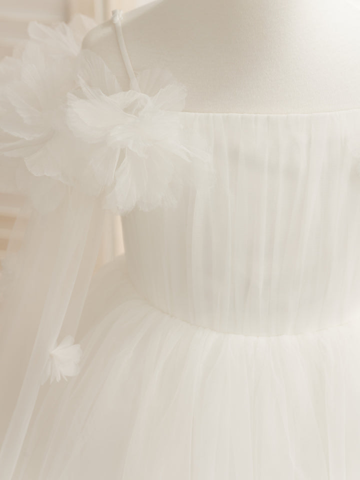 Robe de Bal/Princesse en Tulle Satiné Longueur Thé Ivoire pour Fille