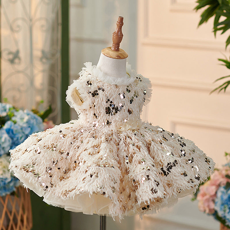 Robe Bébé Fille Longueur Genou Couleur Champagne