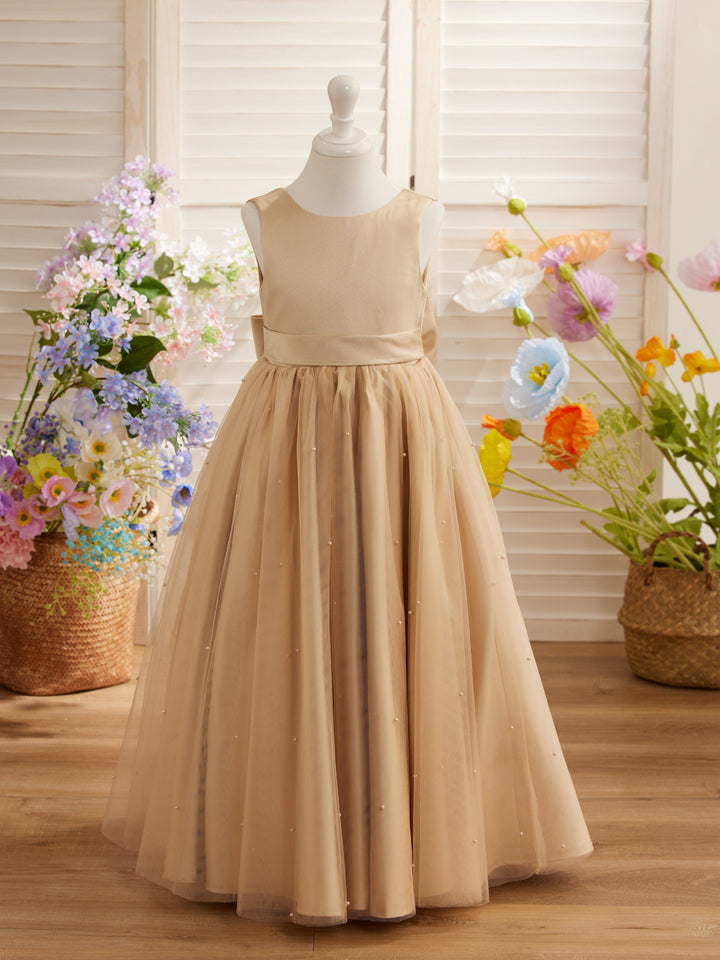 Robe de Bal/Princesse en Satin et Tulle Champagne pour Demoiselle D'Honneur