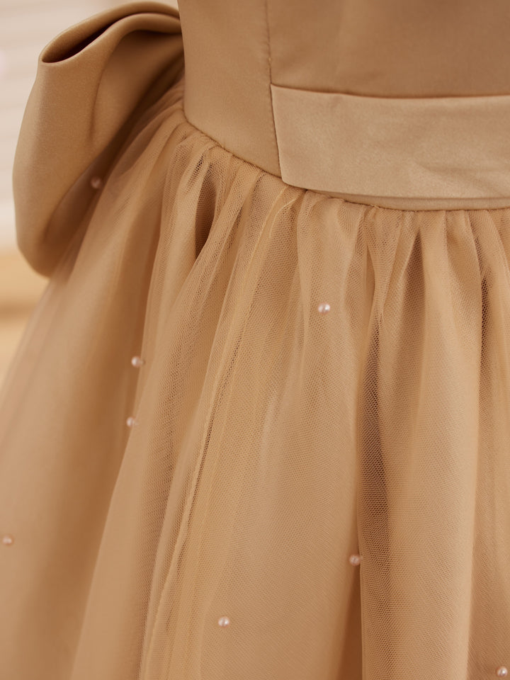 Robe de Bal/Princesse en Satin et Tulle Champagne pour Demoiselle D'Honneur