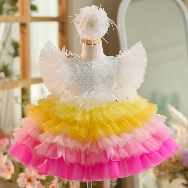 Robe de Soirée 1Er Anniversaire en Tulle à Paillettes Longueur Genou