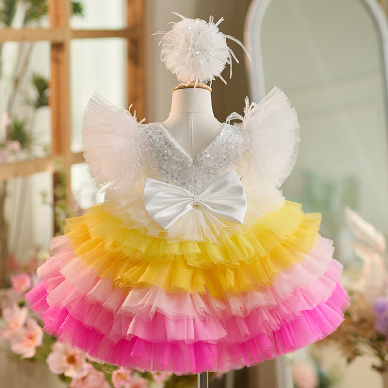 Robe de Soirée 1Er Anniversaire en Tulle à Paillettes Longueur Genou
