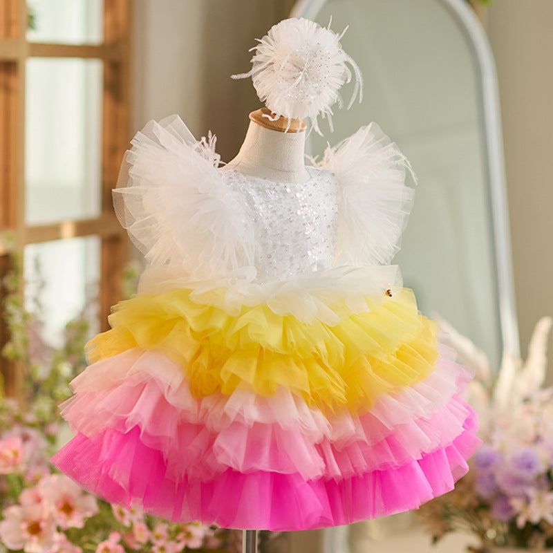 Robe de Soirée 1Er Anniversaire en Tulle à Paillettes Longueur Genou