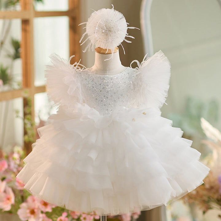 Robe de Soirée 1Er Anniversaire en Tulle à Paillettes Longueur Genou