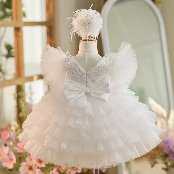 Robe de Soirée 1Er Anniversaire en Tulle à Paillettes Longueur Genou