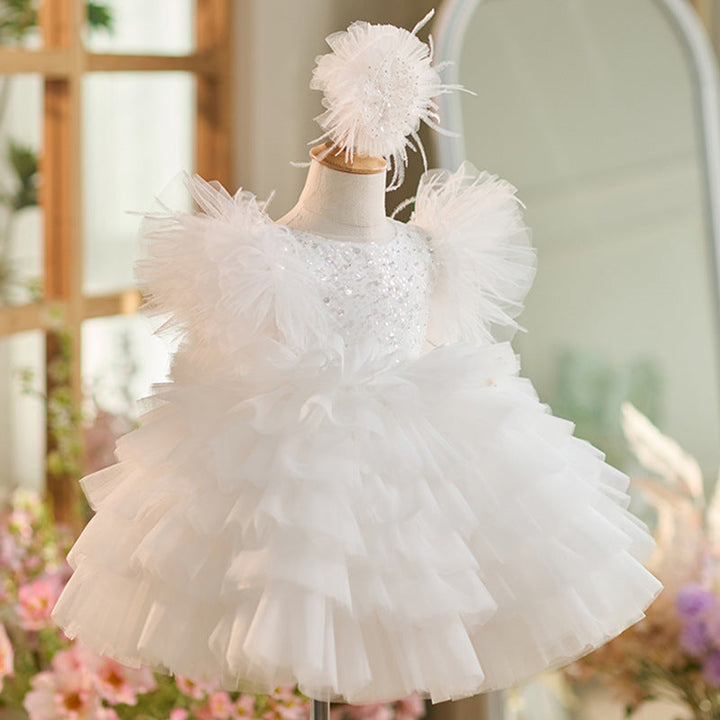 Robe de Soirée 1Er Anniversaire en Tulle à Paillettes Longueur Genou