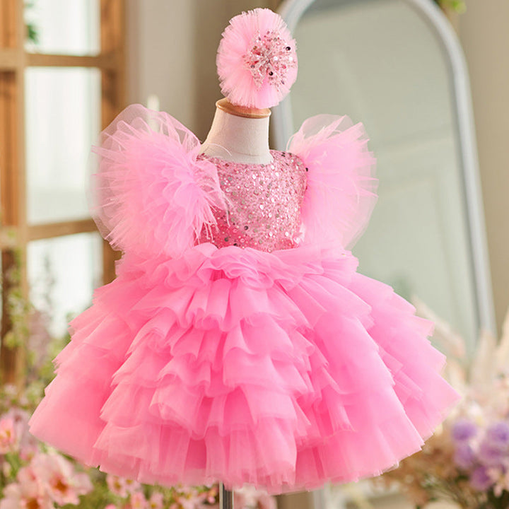 Robe de Soirée 1Er Anniversaire en Tulle à Paillettes Longueur Genou