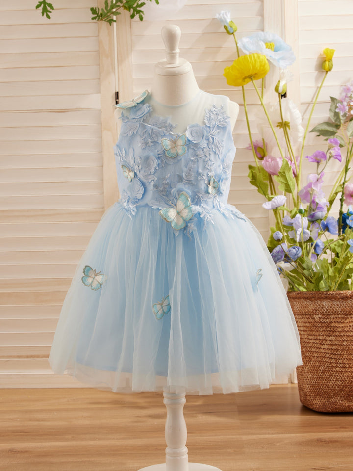 Robe de Demoiselle D'Honneur Sans Manches en Tulle et Dentelle Au Genou