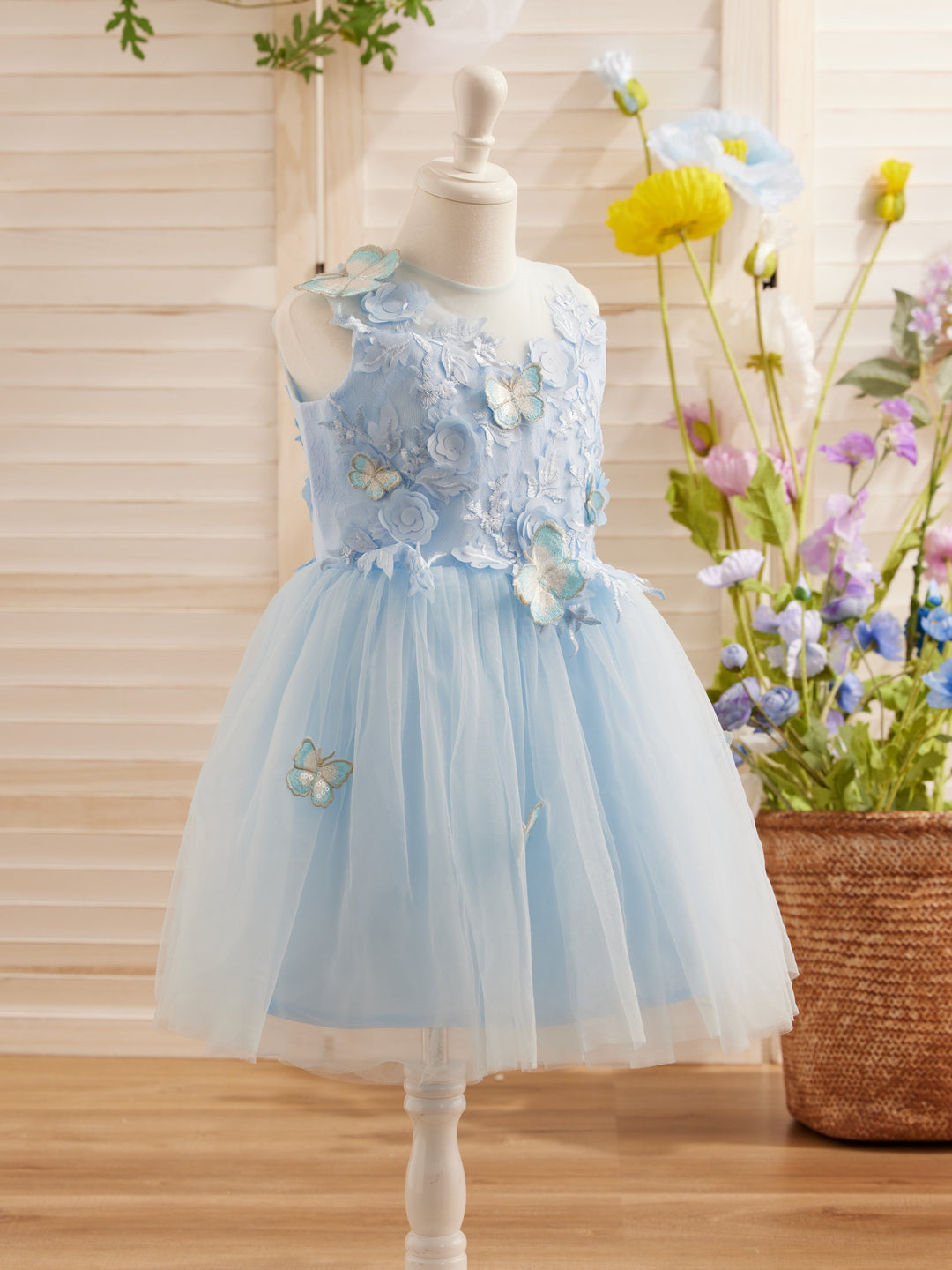 Robe de Demoiselle D'Honneur Sans Manches en Tulle et Dentelle Au Genou