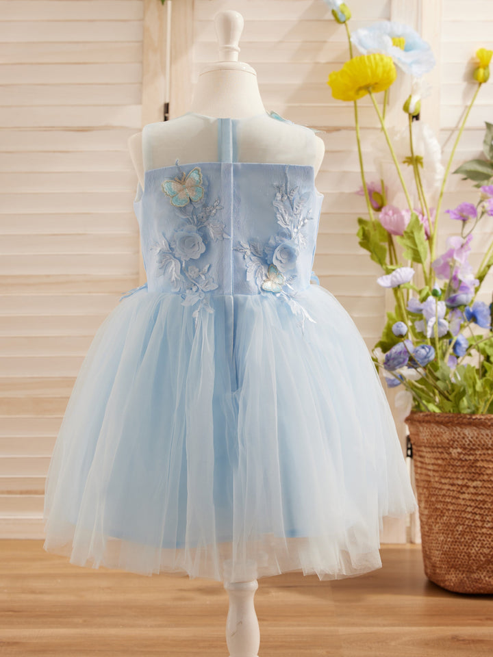 Robe de Demoiselle D'Honneur Sans Manches en Tulle et Dentelle Au Genou