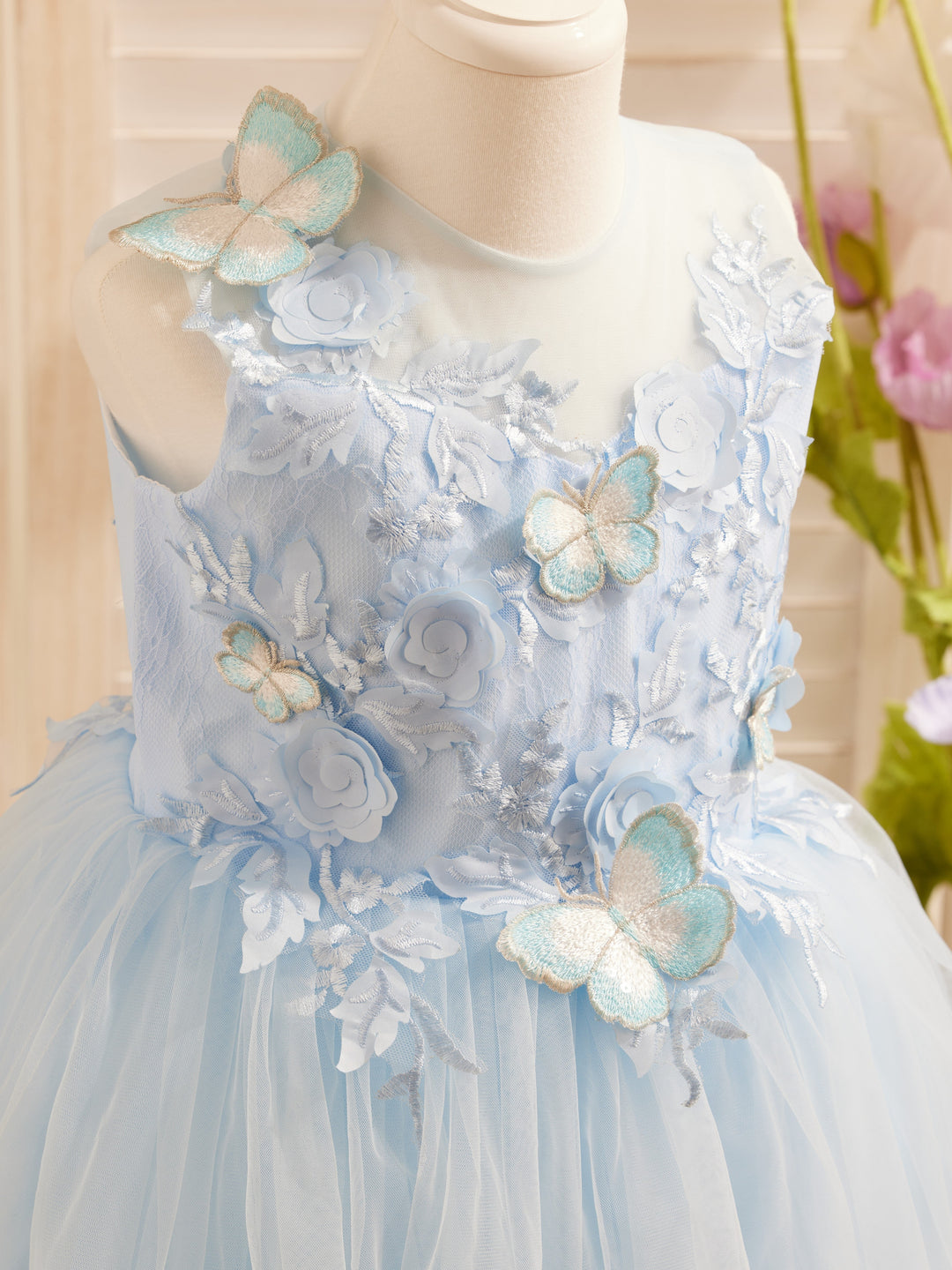 Robe de Demoiselle D'Honneur Sans Manches en Tulle et Dentelle Au Genou