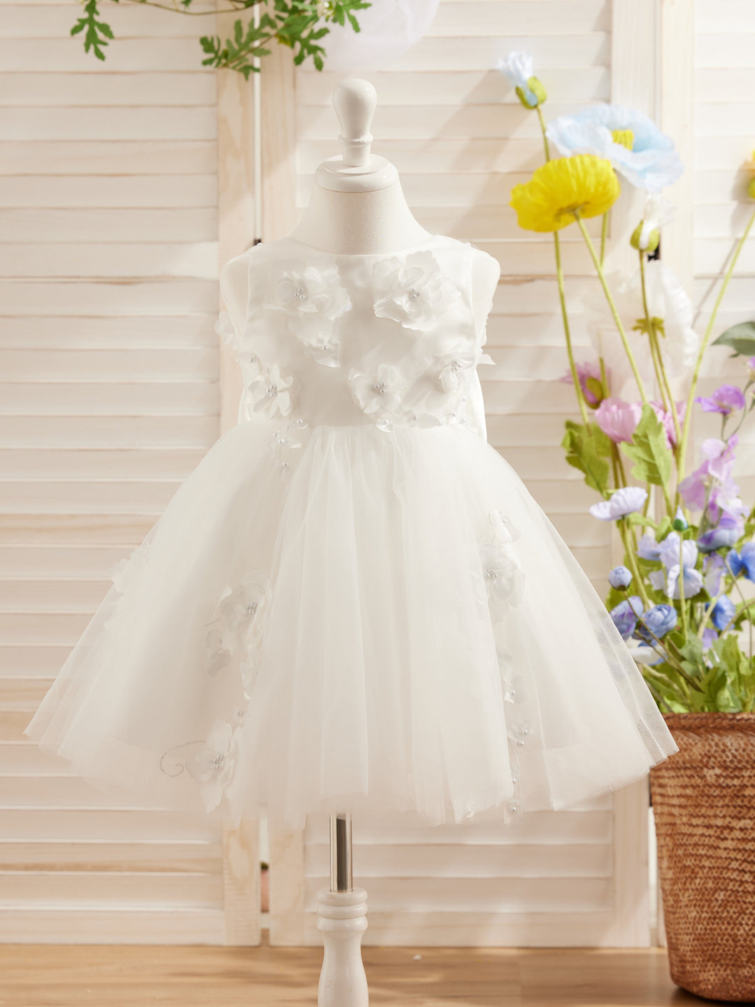 Robe de Demoiselle D'Honneur Sans Manches en Tulle Longueur Genou