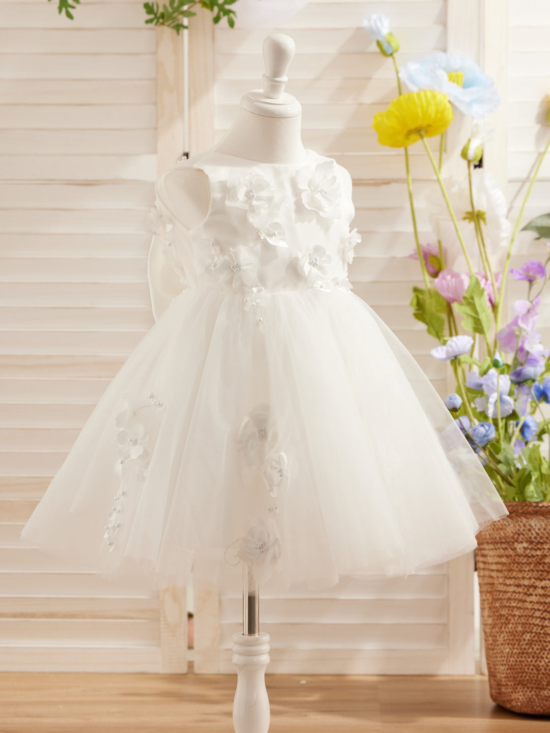 Robe de Demoiselle D'Honneur Sans Manches en Tulle Longueur Genou