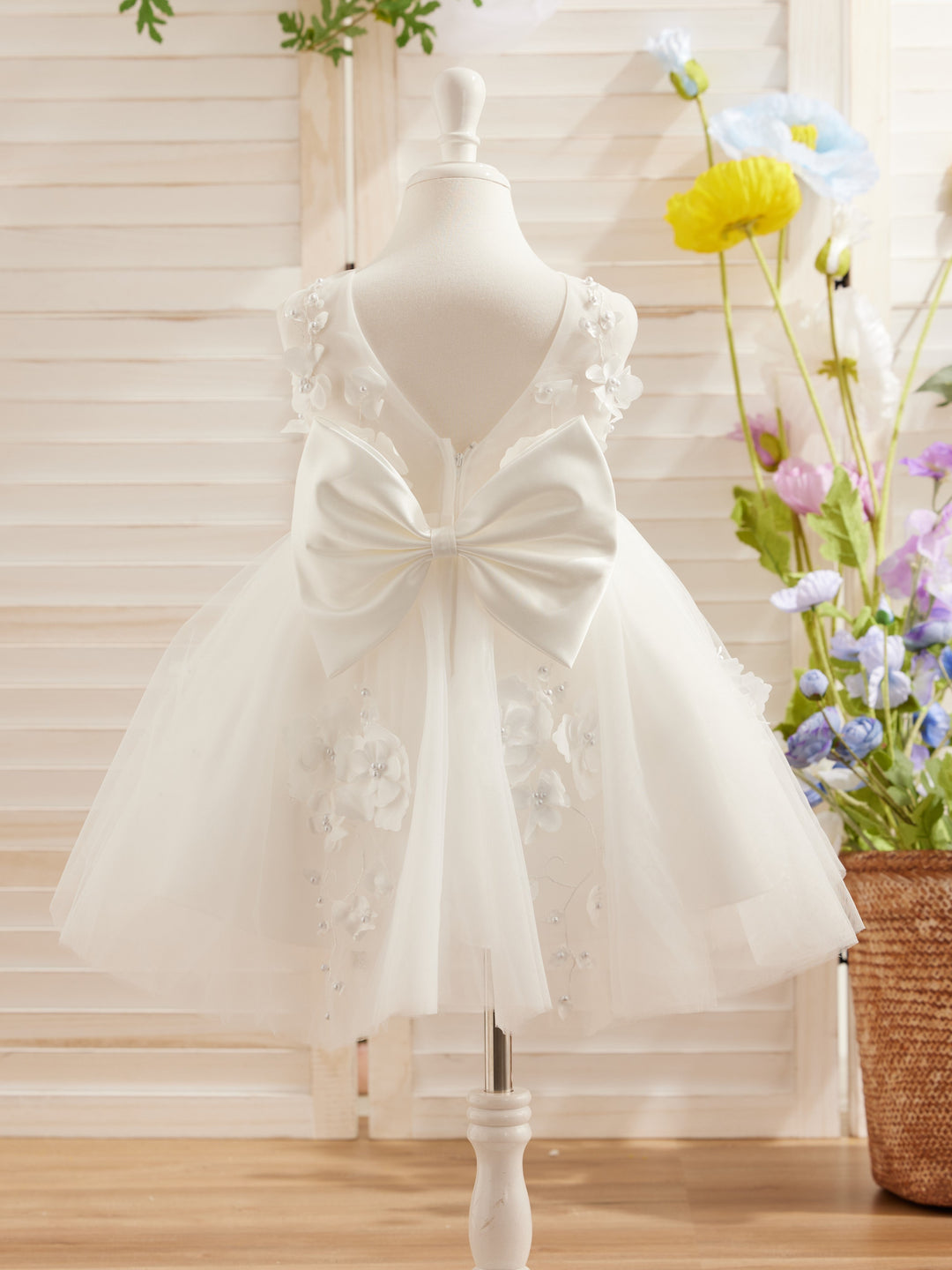 Robe de Demoiselle D'Honneur Sans Manches en Tulle Longueur Genou