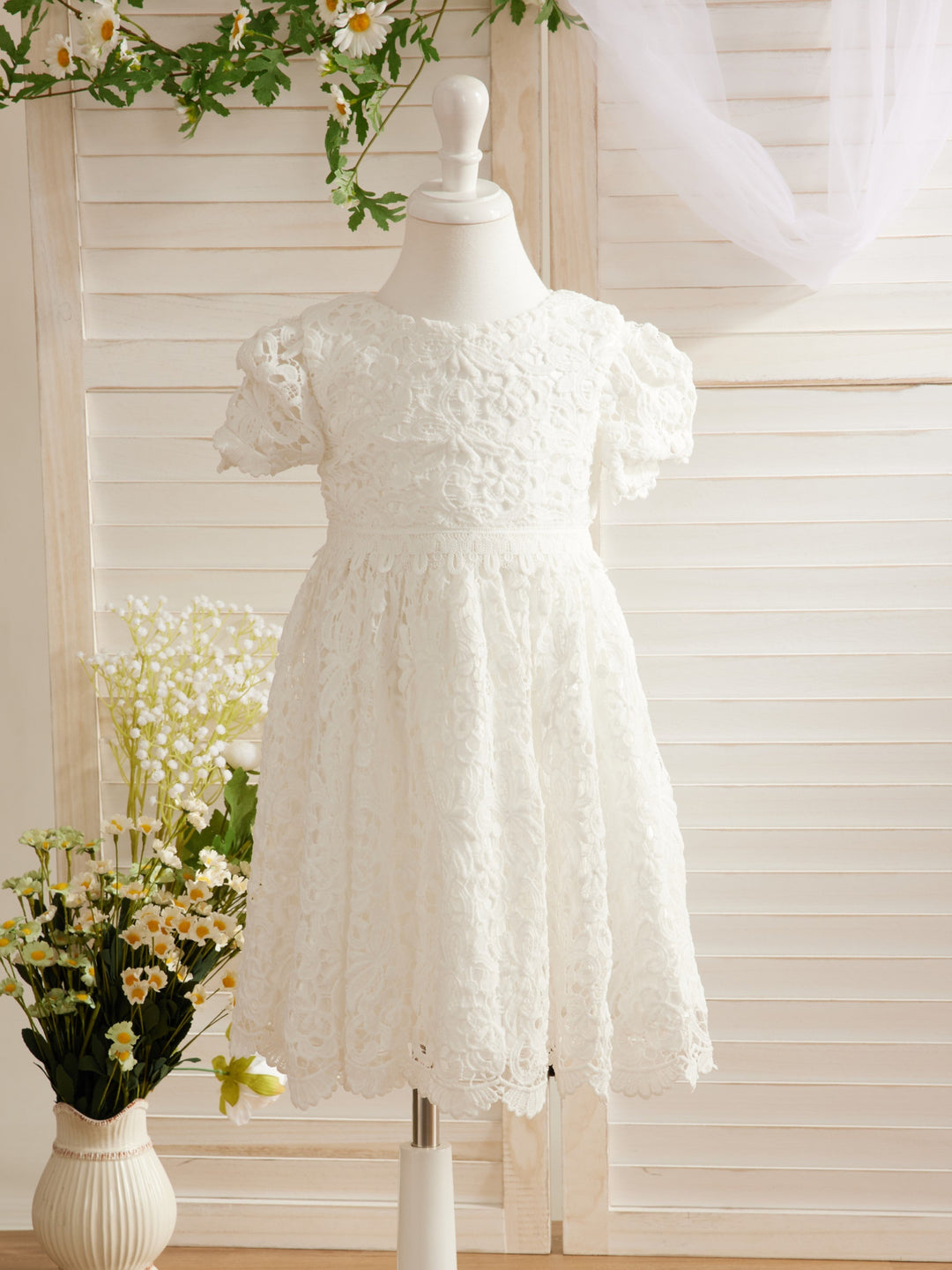 Robe de Baptême Ivoire en Dentelle Longueur Thé