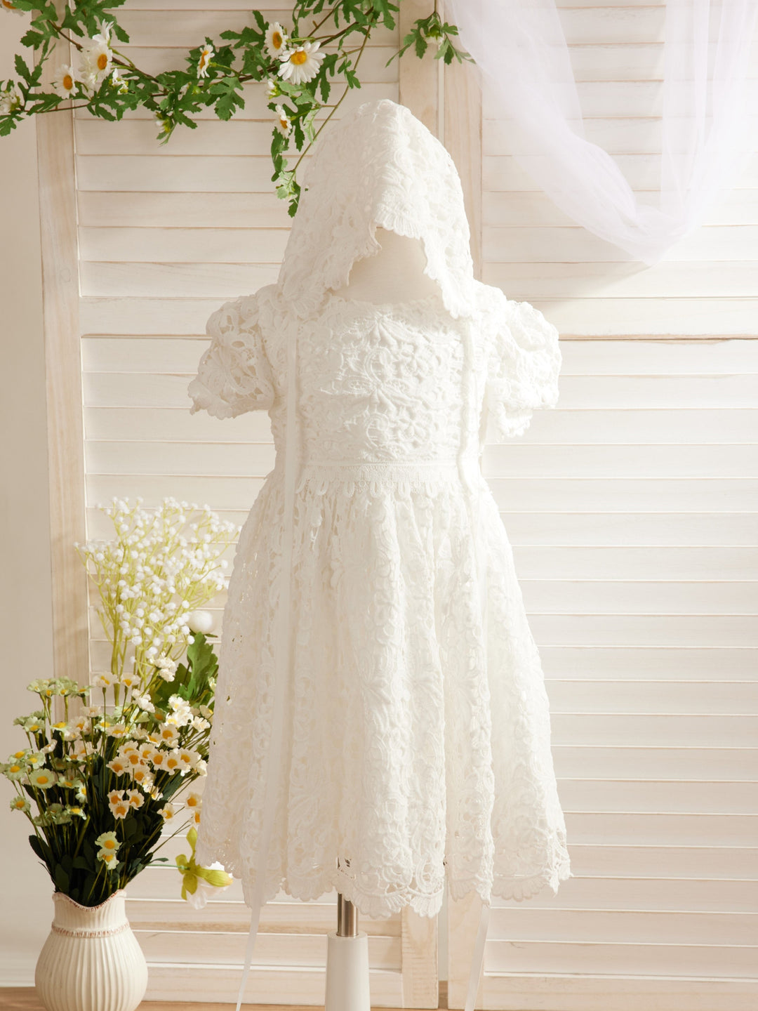 Robe de Baptême Ivoire en Dentelle Longueur Thé