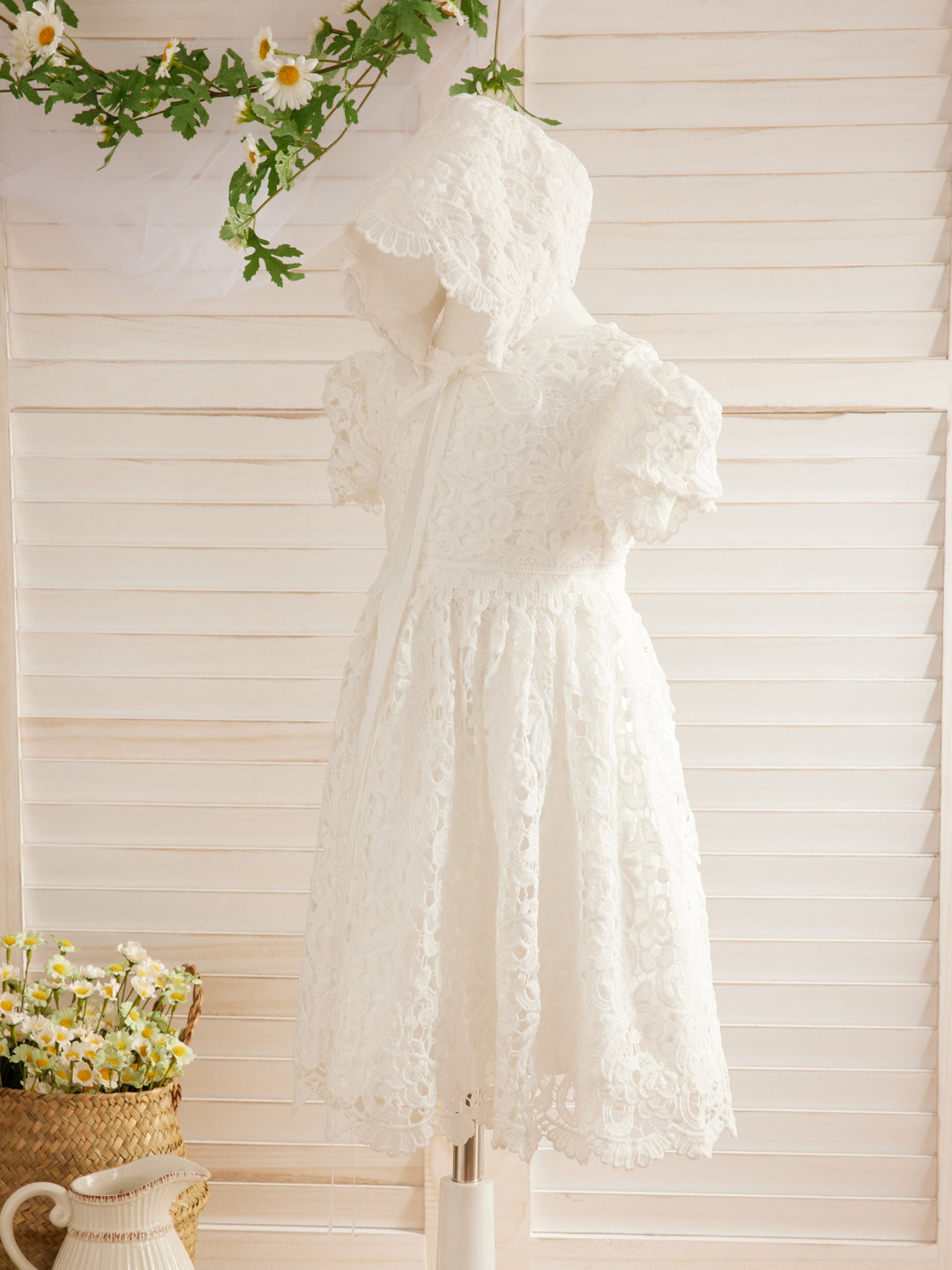 Robe de Baptême Ivoire en Dentelle Longueur Thé