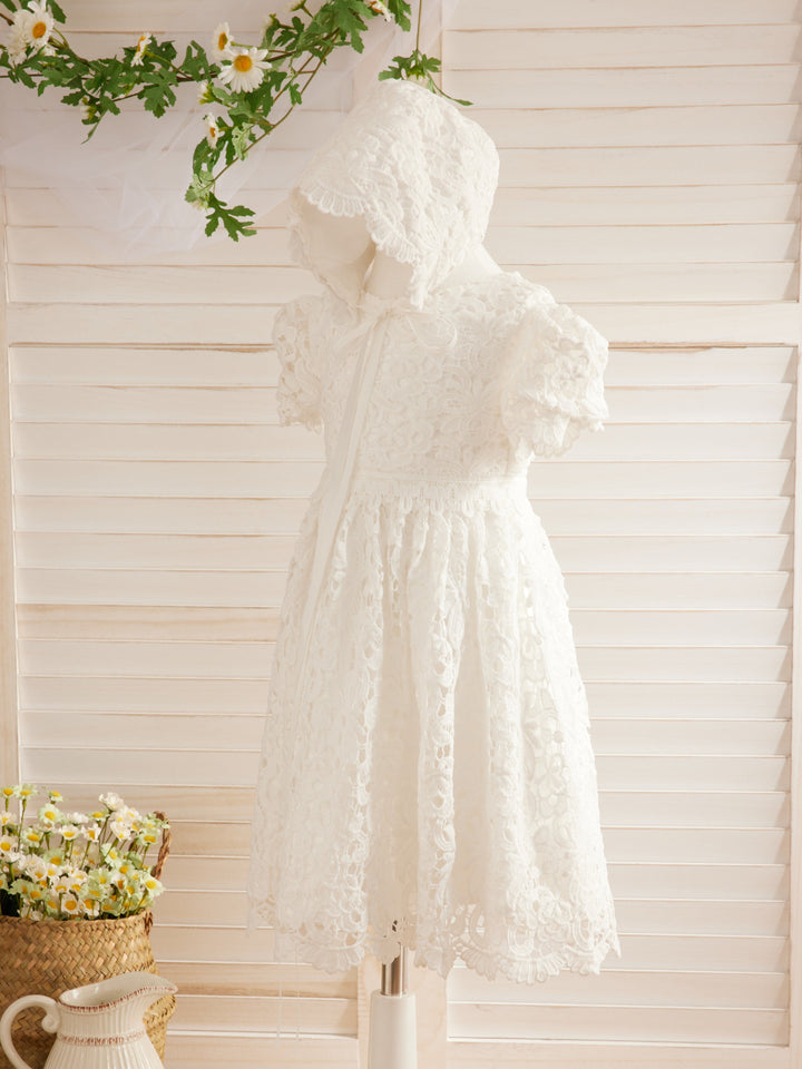 Robe de Baptême Ivoire en Dentelle Longueur Thé