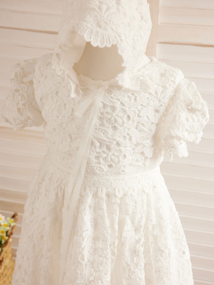 Robe de Baptême Ivoire en Dentelle Longueur Thé