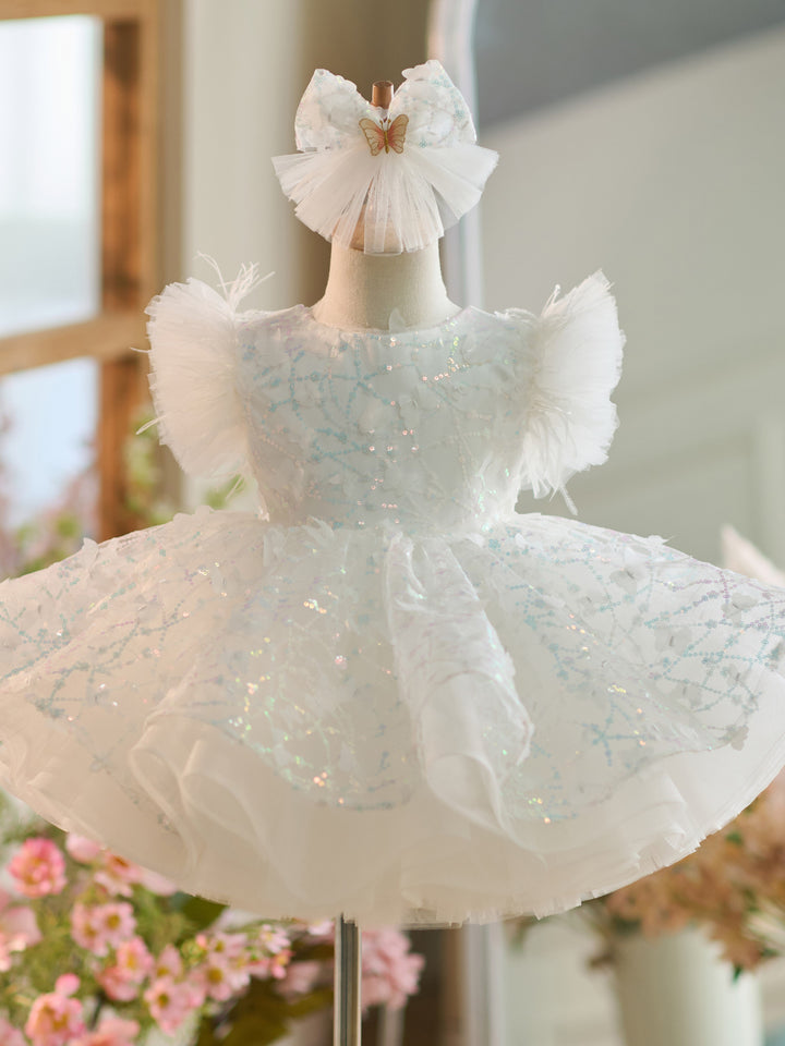 Robe de Soirée 1Er Anniversaire en Tulle à Paillettes Longueur Genou