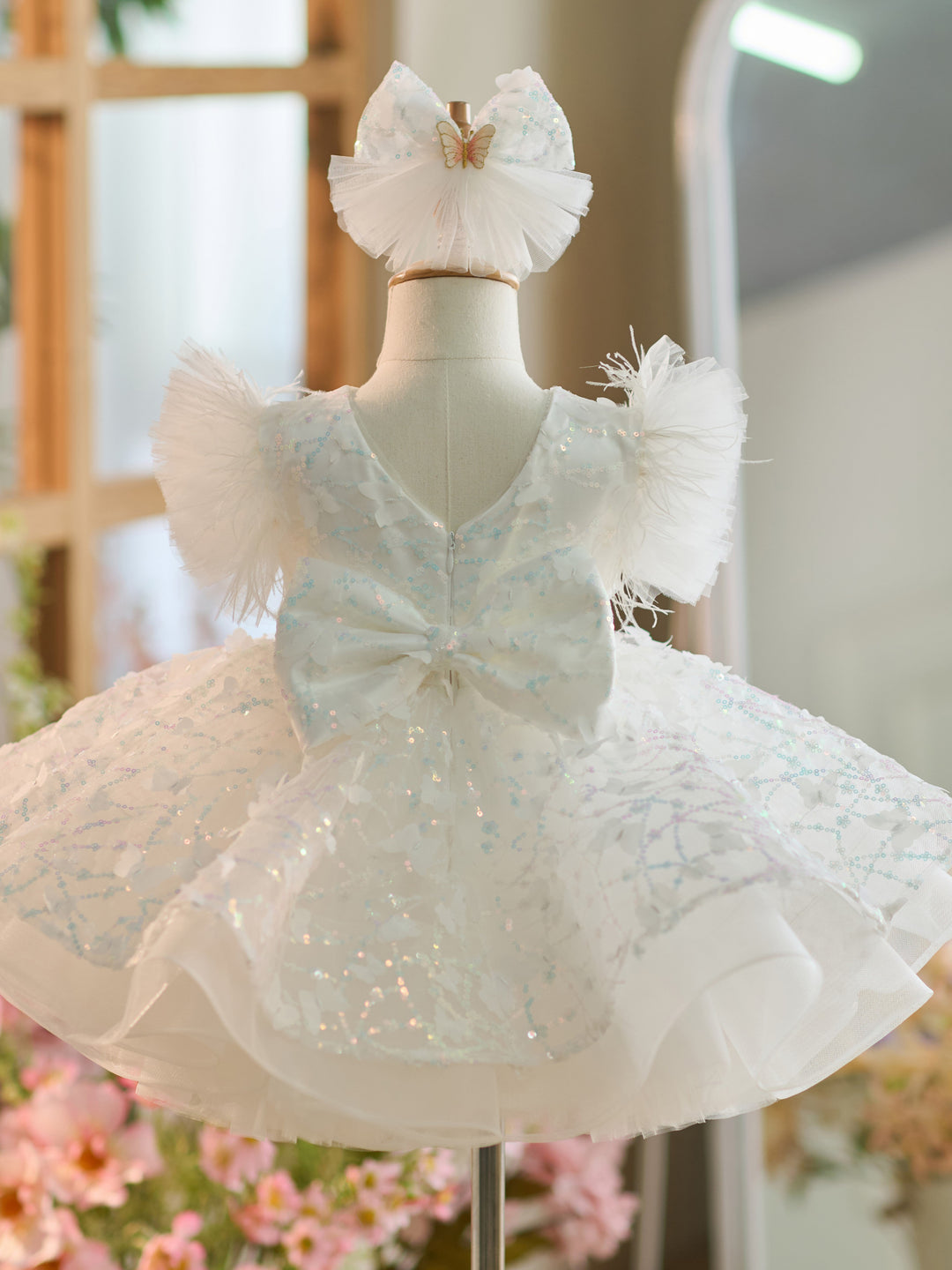 Robe de Soirée 1Er Anniversaire en Tulle à Paillettes Longueur Genou